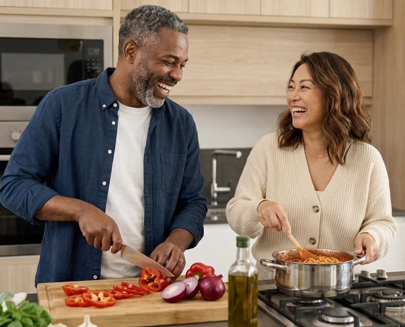 Couple cooking together in a kitchen — Canadian semaglutide and GLP-1 medication guide
